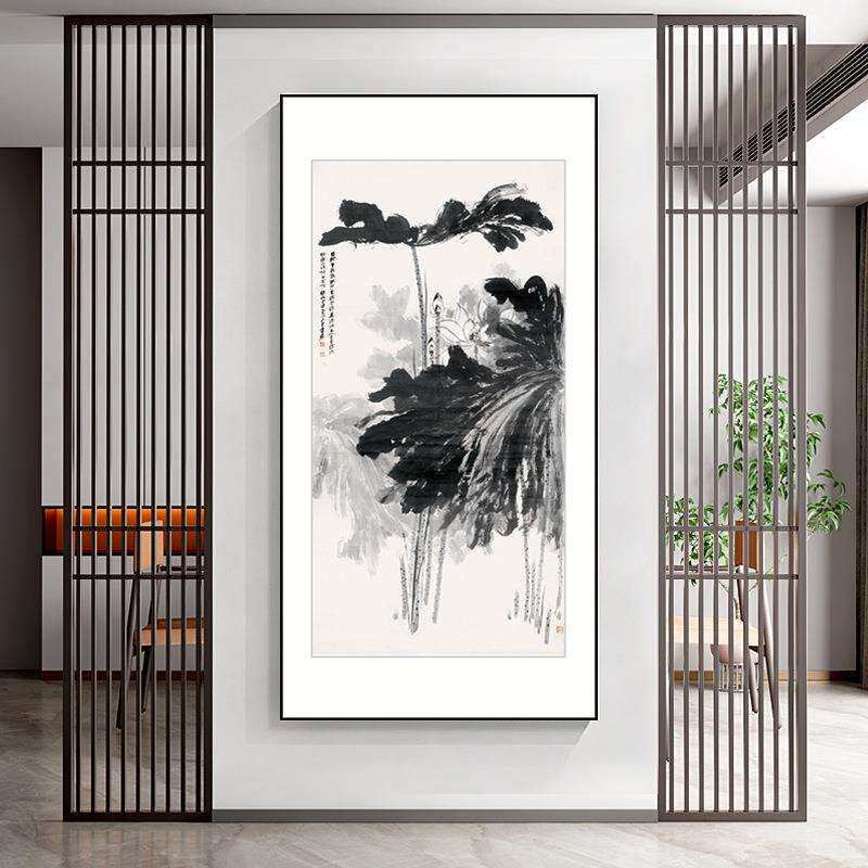 张大千墨荷装饰画客厅玄关沙发背景入户走廊挂画新中式水墨壁画