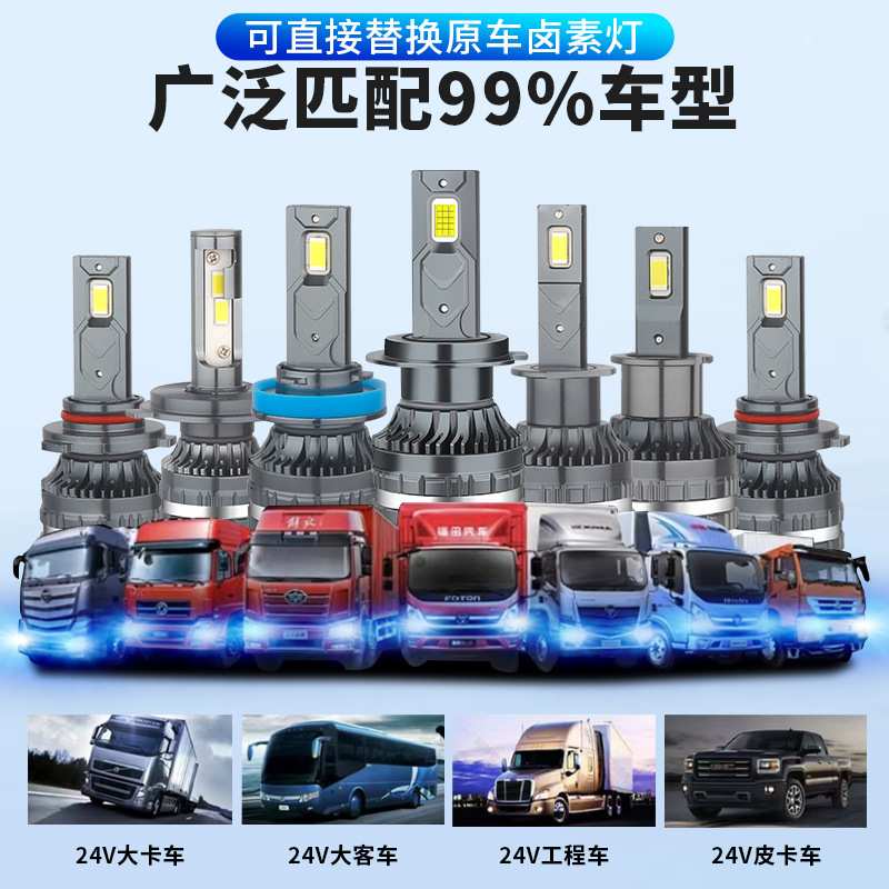24V货车专用30芯灯珠防水灯泡150W远近光一体H4通用聚光超亮聚光