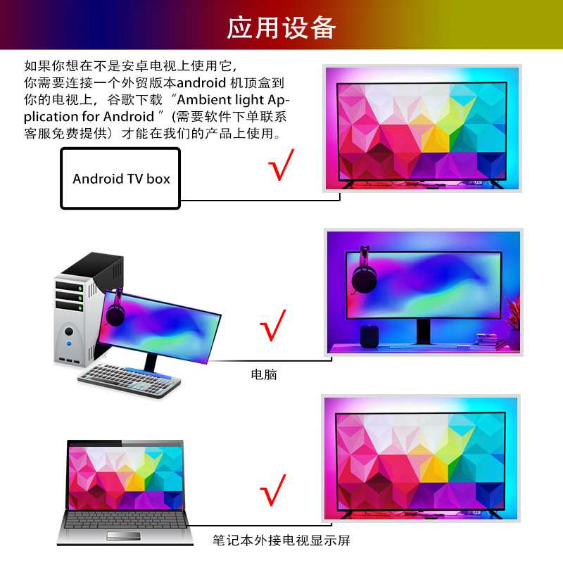 ambibox电脑安卓TV电视显示器屏随同步背光追光氛围灯带可调色