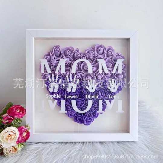 欧美花影盒跨境爆款母亲节新款结纪念照个性化心形母亲节花影盒