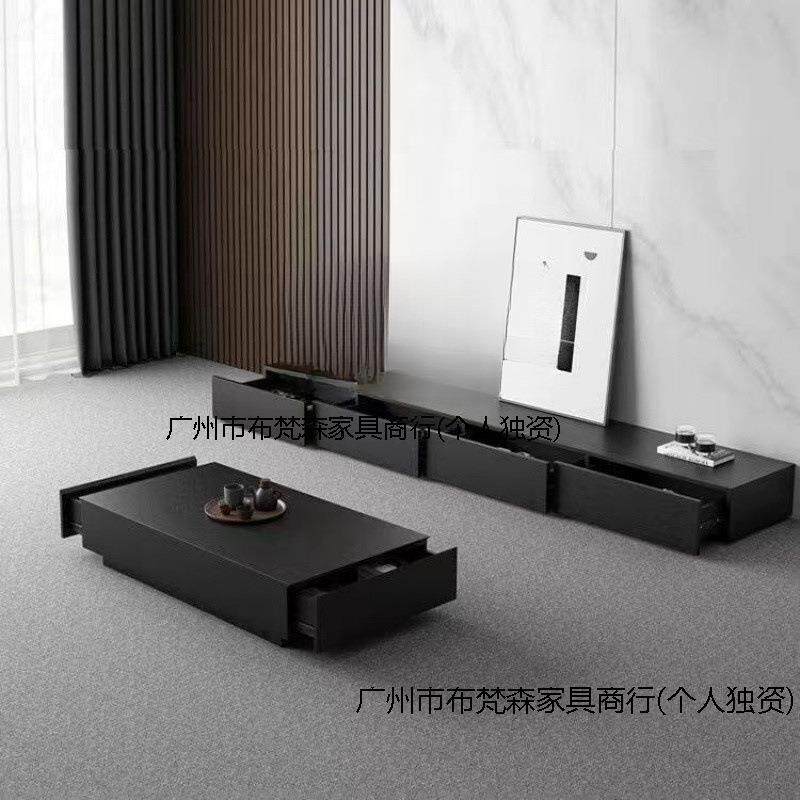 电视柜家具家用意式极简现代黑色木质小户型茶几电视柜落地柜组合