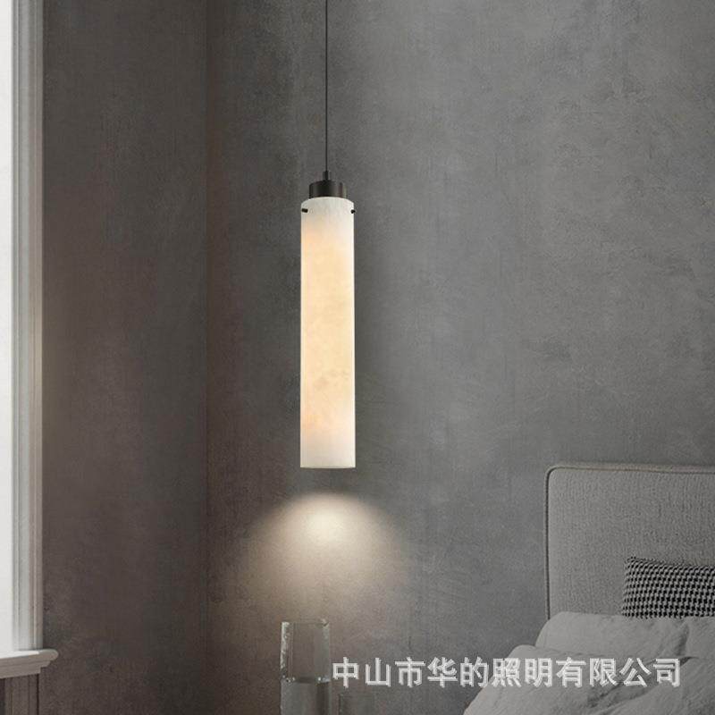 现代简约轻奢天然云石吊灯北欧餐厅吧台设计师款卧室床头吊线灯