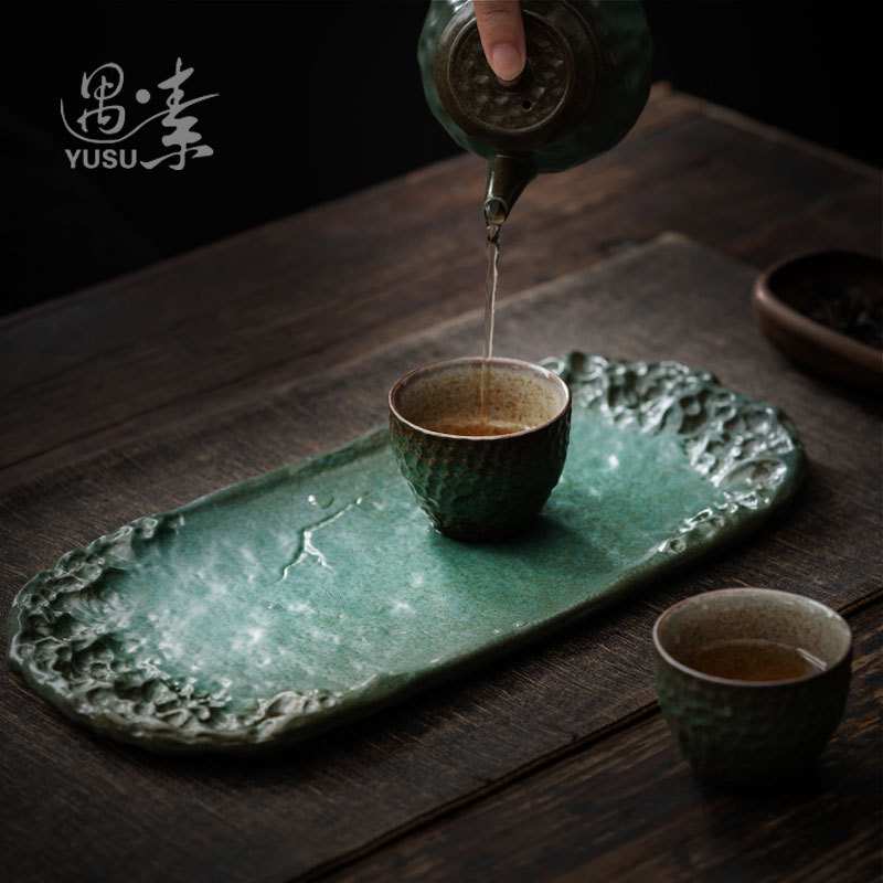 复古陶瓷茶盘家用茶具一壶二杯茶托盘家用小茶台简易干泡盘壶托