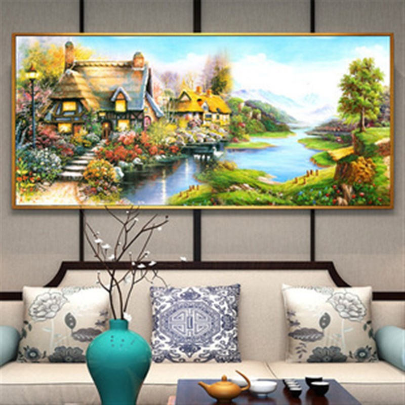 钻石画满钻圆钻新款客厅卧室欧式田园小屋贴钻十字绣