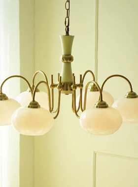 L72024新款中古简约吸顶灯法式奶油风绿色客厅主灯实木复古美式吊