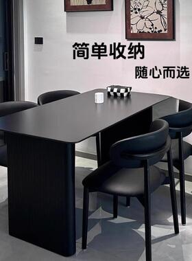 意式极简黑色哑光岩板餐桌椅组合小户型轻奢家用出租屋饭桌长方