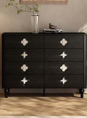 意式极简黑色实木五六八斗柜组合主卧客厅收纳床尾抽屉柜沙发边柜