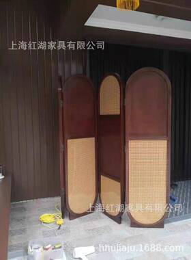实木藤编酒装饰遮挡风隔断折现代屏58220中式入户家用店卧室客厅