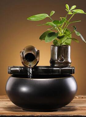 简桌约小号水摆件瓷招财中式禅流陶意茶桌茶台办公室面书房装WKQ