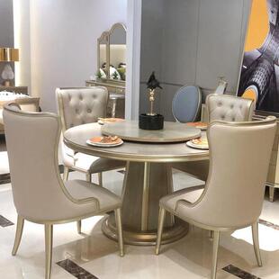 美轻餐桌欧式大小户餐厅实木餐桌椅组合法式新古典型奢式210323圆