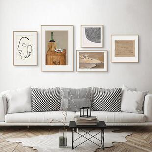 静原听音谧北欧抽象客厅沙发背景QB202209墙组合静画木风风物景艺