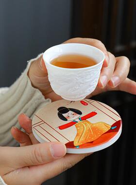 六复古国潮风陶瓷杯垫茶垫个装隔热垫中式茶配功夫具件88821壶承