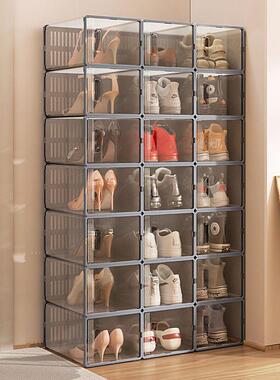 加厚鞋盒收纳盒透塑LEJ明折叠存靴子料鞋架宿柜抽屉式舍放省空间