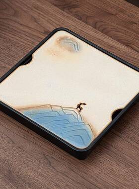 盘苍山小鹿茶式茶沥水托盘陶瓷功22js0811夫具家用干泡台茶盘小型