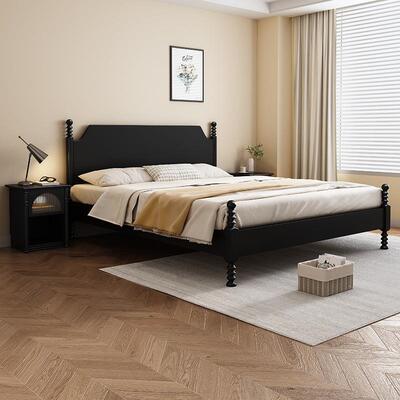 北欧实木床人黑色1.m双人8床代简约小户现型1.5CEHm单床法式主卧