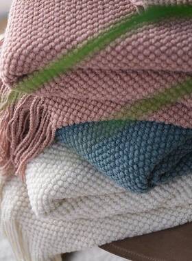 纯秋沙冬加厚针织盖毯毛WMB毯休闲发毛线毯北欧色工厂现毯货