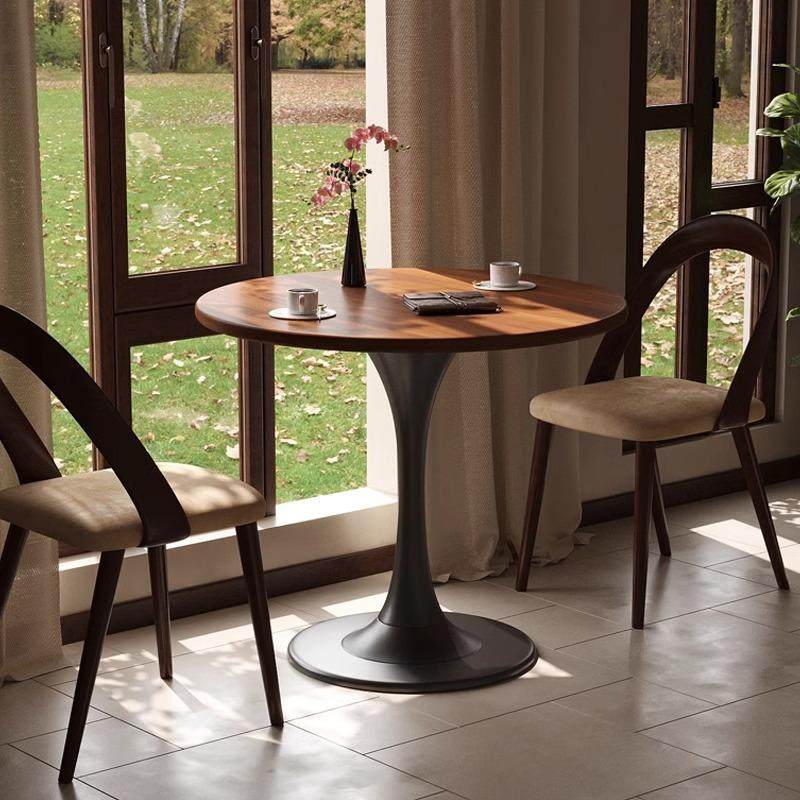 圆桌子简约家用小户型郁金香中古餐桌咖啡奶茶店洽谈桌休闲吧台桌