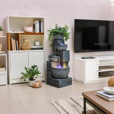 客厅FRG大型落地件室内流水喷泉摆生财沙循发旁边水景现代轻奢装