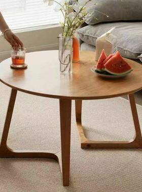 式原实木茶几圆简形客厅家用阳台奶白卧室矮桌子日油约小户95450