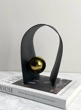 简约现板黑色金球DNE铁艺金属拱门创摆意艺术件样房代桌面装饰摆