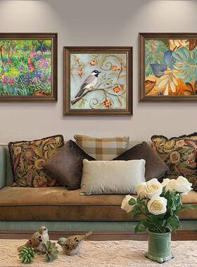 美式美客厅挂壁画大气简发背景墙装饰画沙餐厅卧室玄FM789380关花