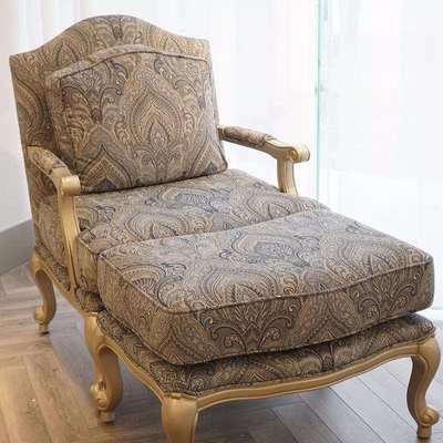 美式轻奢复古休闲椅伊森沙发椅艾伦刺绣花布单人沙发法式客厅椅子