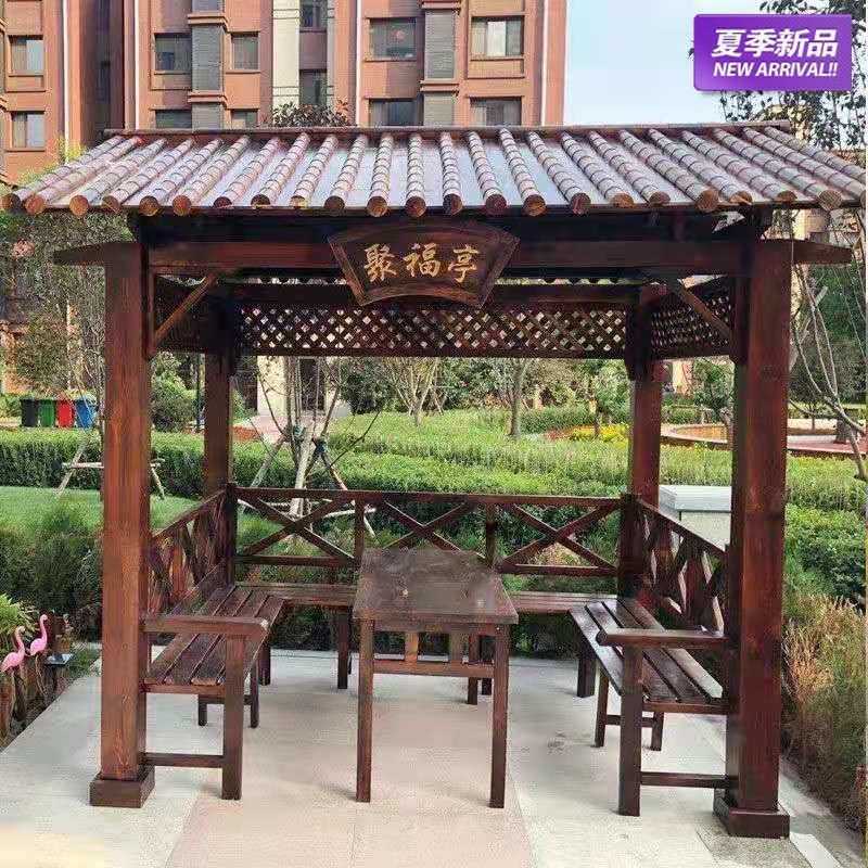 阳台防腐木亭子葡萄架别墅花园庭院小凉亭家用小型木质摇摇椅