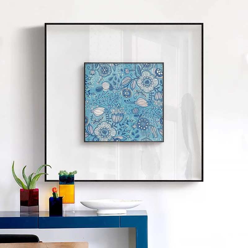 蓝色世界 北欧风格玄关小清新装饰画地中海蓝色花卉挂画墙上壁画