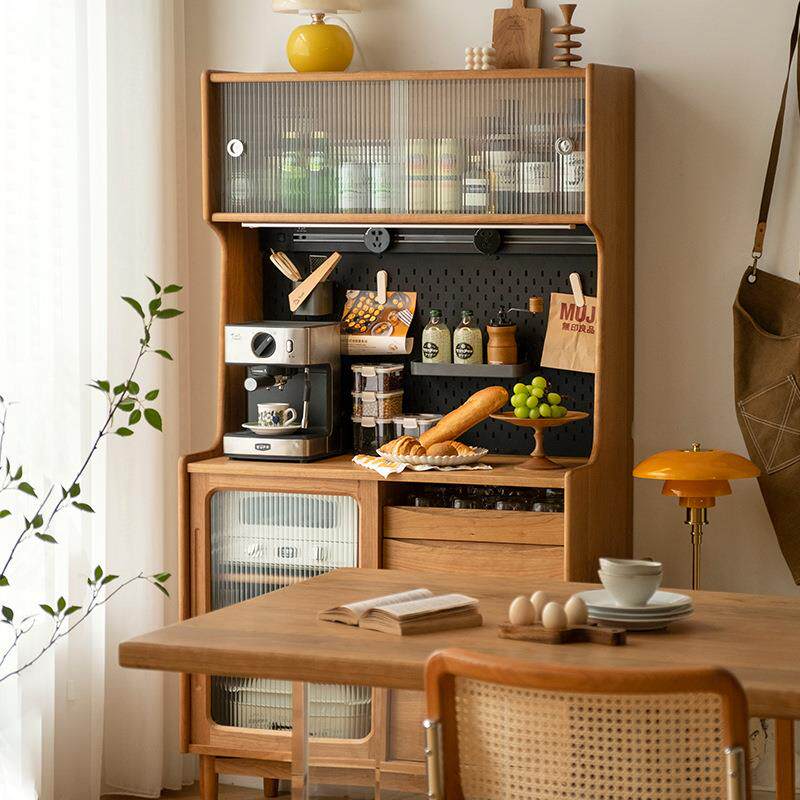 北欧实木餐边柜家用小户型靠墙复古收纳置物柜厨房简约储物柜碗柜