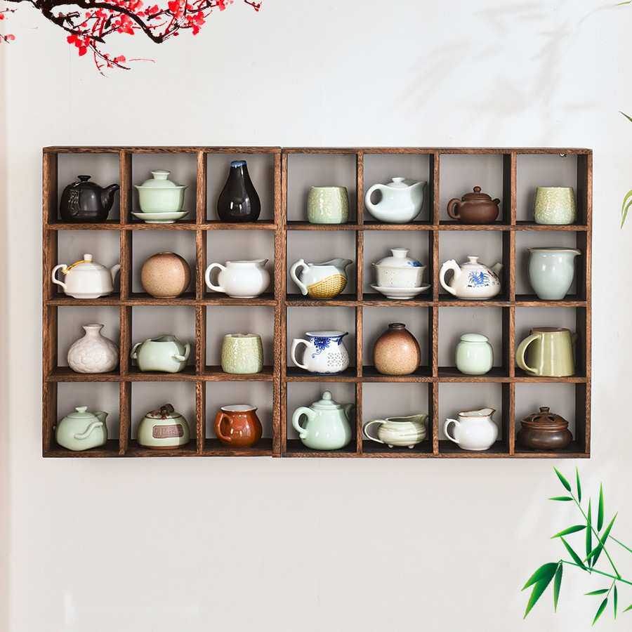 博古架挂墙置物架墙上实木中式壁挂简约多宝阁茶壶茶具摆架展示架