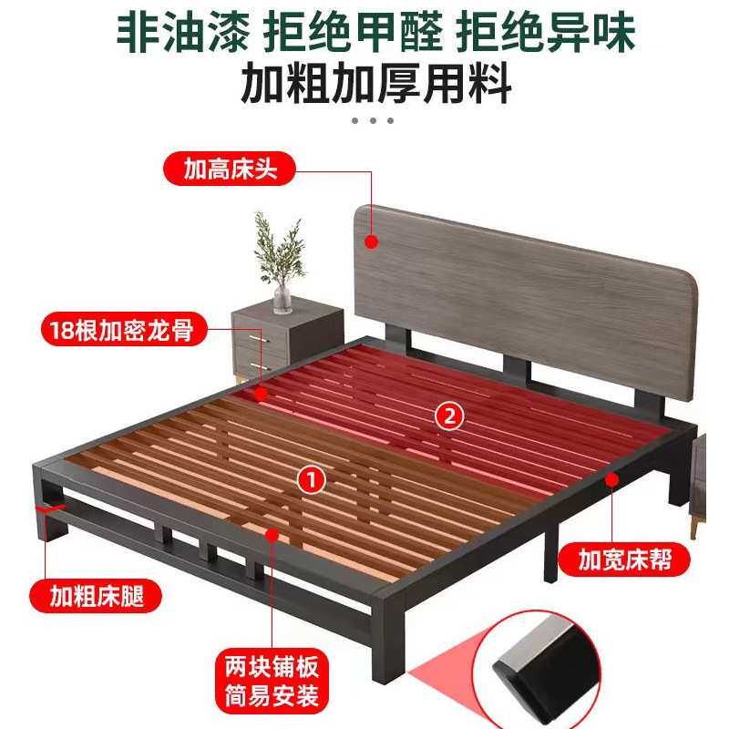 铁艺床现代简约1.8实木加厚铁床双人床出租房用1.5宿舍单人铁架床