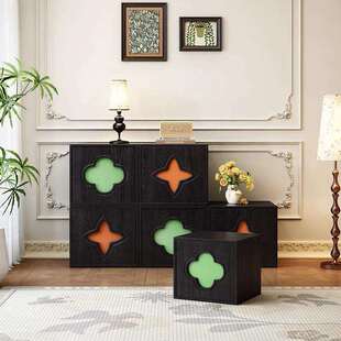 实木复古斗柜储物客厅餐边柜多功能电视卧室床头中古风黑色玄关柜