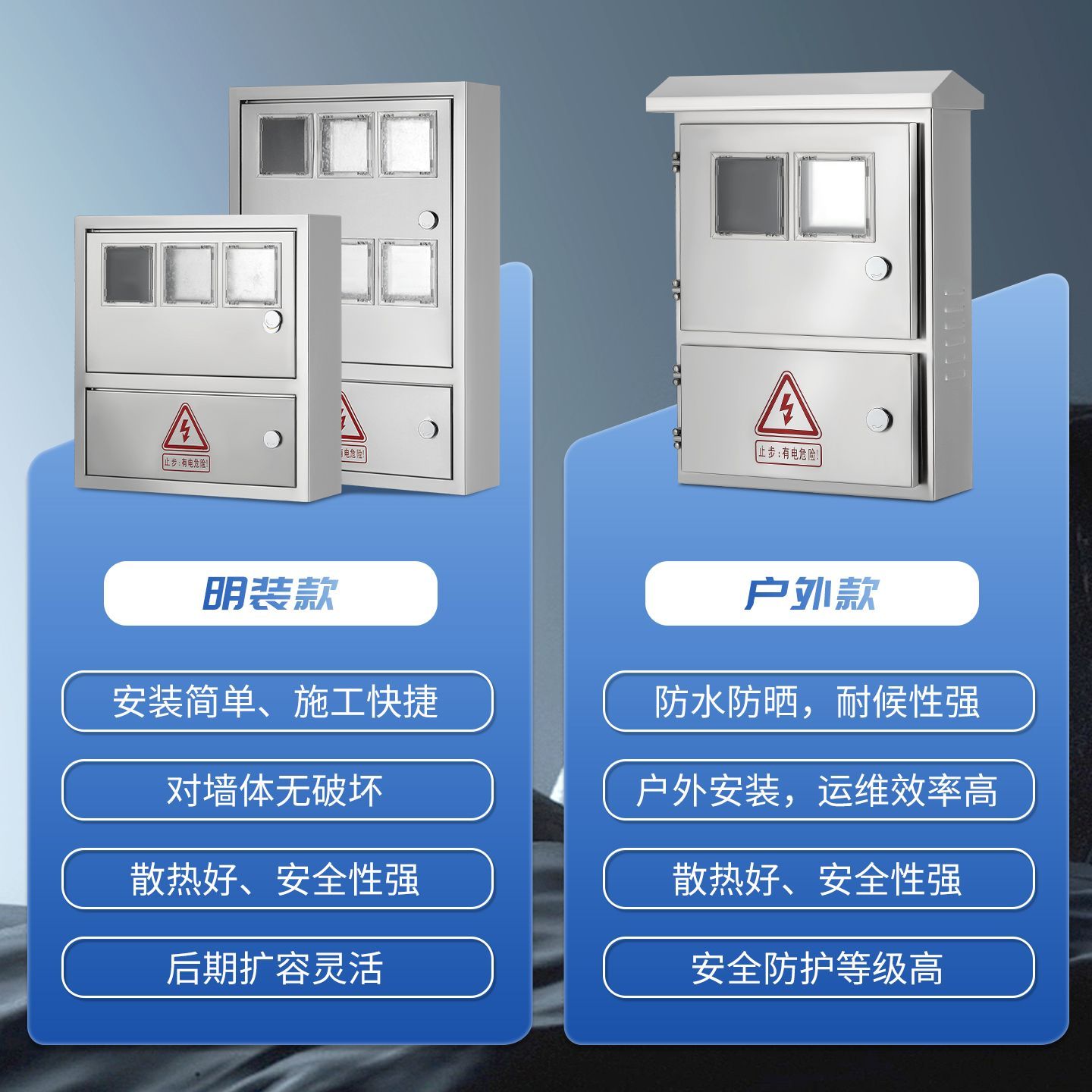 户外不锈钢电表箱室外防雨单相三相集中火表箱室内家用明装配电箱