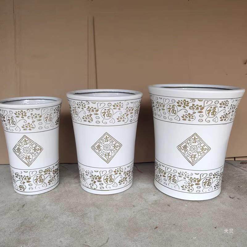 白色菱形简约百搭落地筒花发财树大陶瓷花盆特高虎皮rd596045兰客