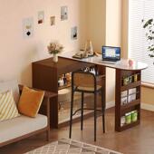 实木吧台桌LXJ子家用缩阳台休物台闲可伸小户型隔岛储柜餐边柜一