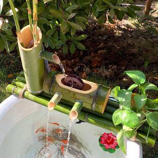 泉EIN水缸竹流水器毛竹缸子筒艺流水摆件鱼盆石槽养鱼滤循环过喷