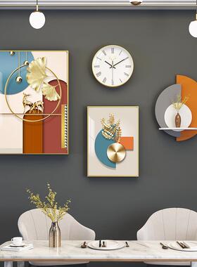 现代钟表大餐厅饰画壁画组合置装架铝合物金壁画挂壁饰艺HVZ术挂