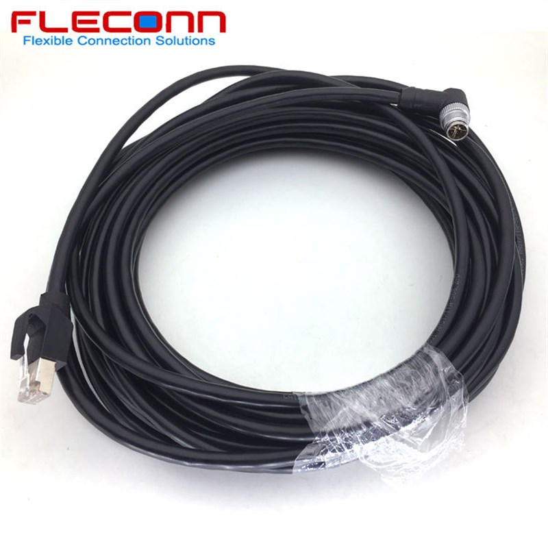 90度直角弯头M12 X编码8Pin 8芯公头转RJ45网线 万兆CAT6A 10GB/S