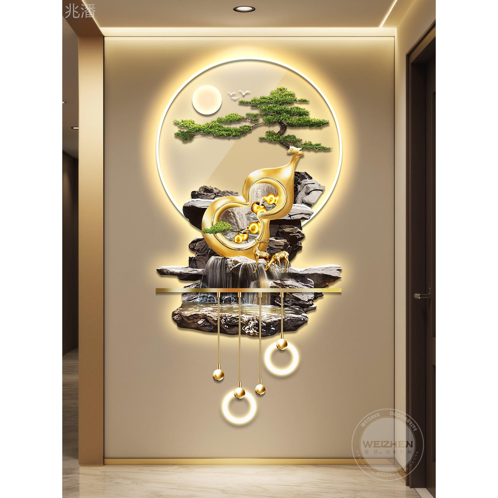 轻奢led带灯入户玄关装饰画走廊过道挂画壁画简约现代高级感山水