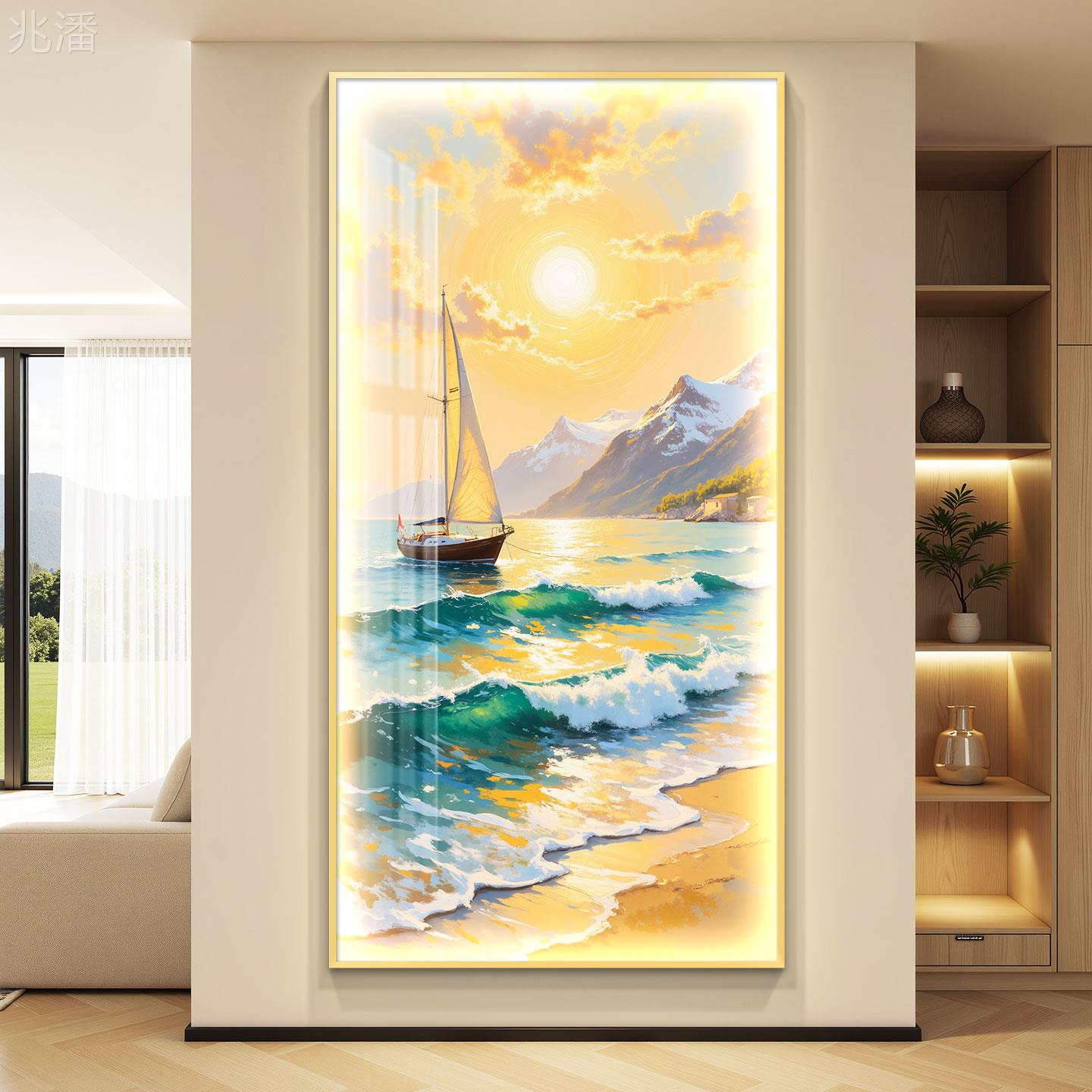 轻奢led带灯入户玄关装饰画走廊过道挂画壁画简约现代高级感风景