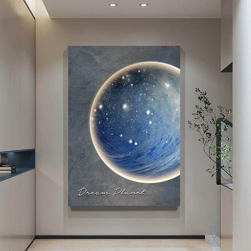 高级感沙发背景墙落地画砂岩入户玄关装饰画星球客厅发光创意挂画