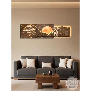 现代简约客厅装饰画轻奢抽象叠加画高级感沙发背景画LED发光灯画