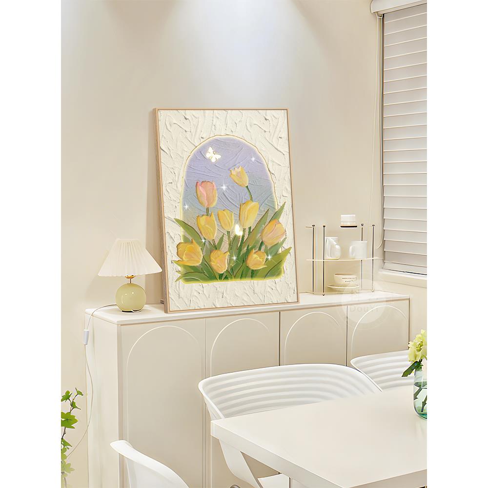 奶油风郁金香客厅装饰画小众玄关桌面摆画卧室斗柜治愈系餐厅挂画