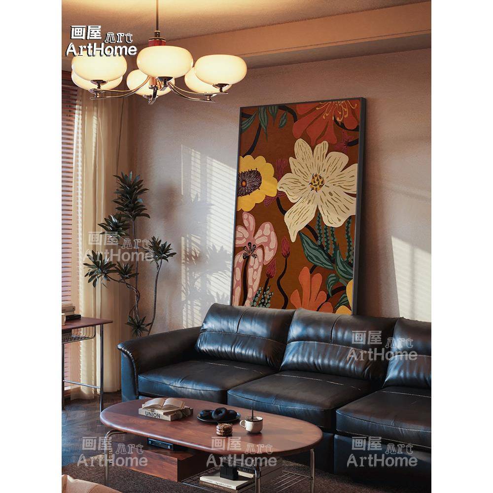 中古风花卉客厅对门装饰画