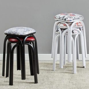 软面皮凳 布面圆凳子 铁腿三脚凳 简约叠小凳 四腿方凳子实木加粗