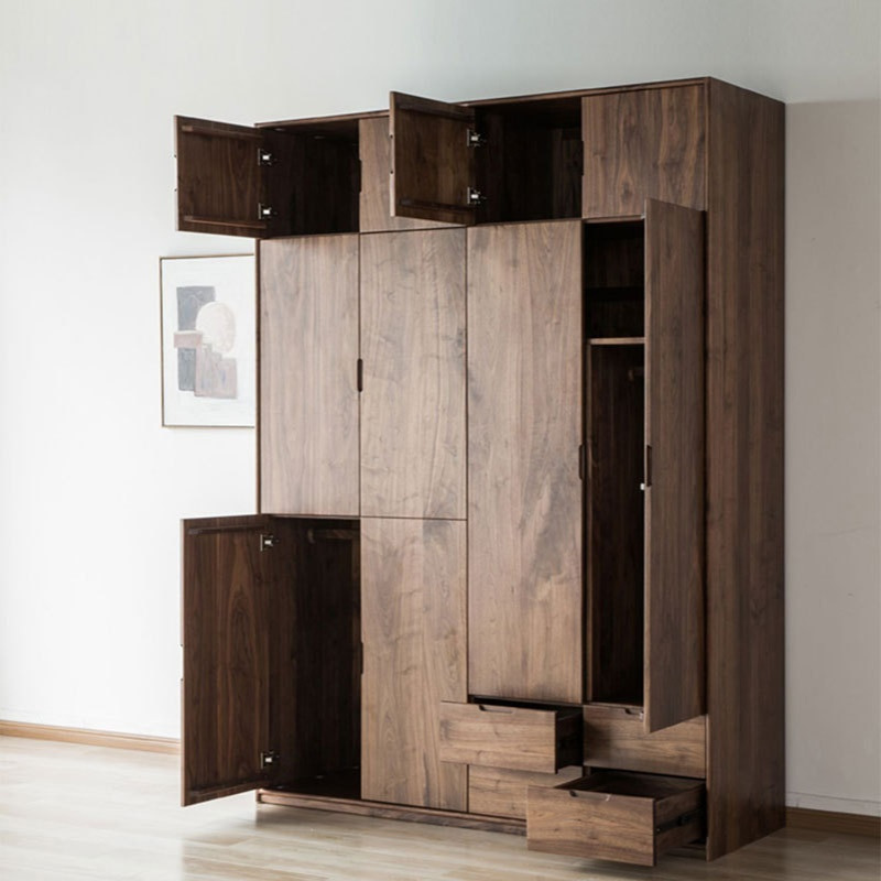 北欧简约实木黑胡桃木2/4门衣柜现代日式原木平开门橱柜