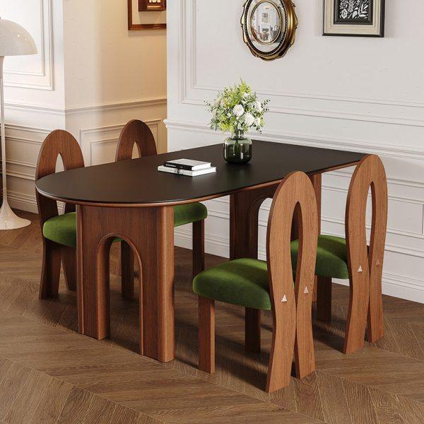 黑胡桃木餐桌中古风复古风哑光黑色岩板白蜡木椭圆实木岛台餐桌椅,住宅家具,岩板餐桌,淘宝优惠券,粉丝福利购,淘宝优惠卷