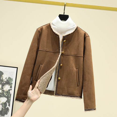 皮毛一体加绒加厚保暖外套女