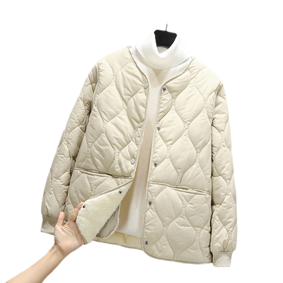 大码菱格全身加绒款棉服短款