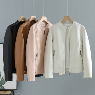 圆领上衣时尚 春秋季 修身 皮衣女韩版 机车黑色PU皮夹克短外套潮 新款